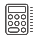 Dark grey image of calculator with rounded corners and buttons